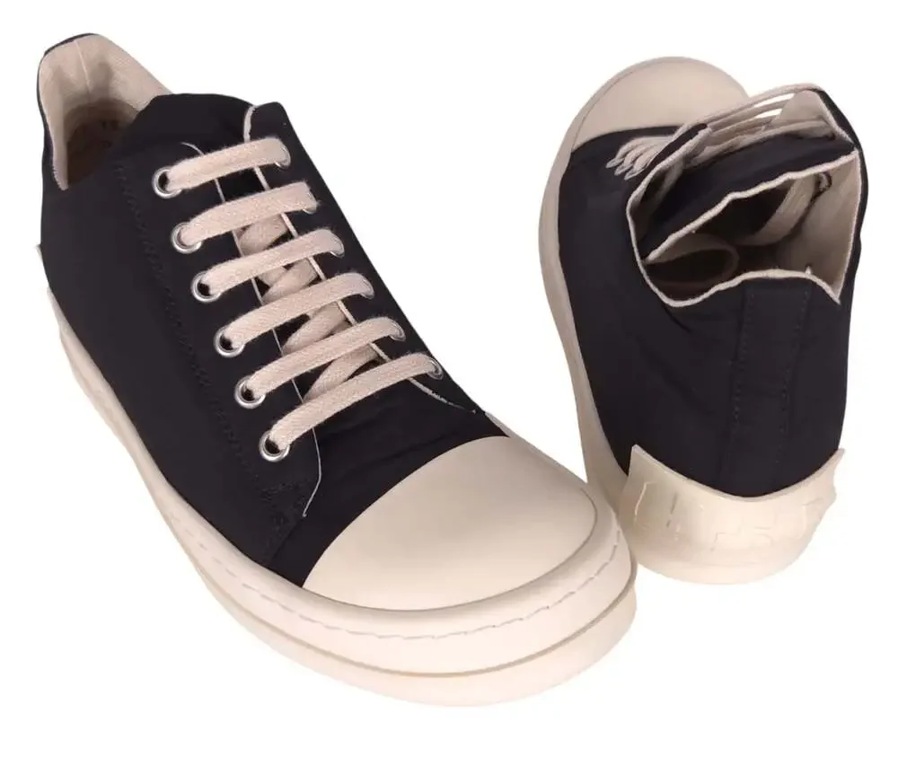 Rick Owens DRKSHDW Low Sneaks US 5 EU 35 Womens Black Milk Cotton Faille $710